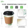 12 oz Compostable Paper Cups with Black Dome Lids and