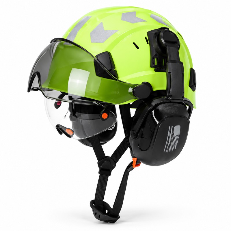 Safety Helmet with Built-In Visor & Removable Earmuffs – Style