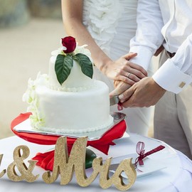 Alnicov Mr and Mrs Wooden Letters,Mr & Mrs Wedding Props for Wedding Table Photo Props Party Table Top Dinner Decorations(Gold)