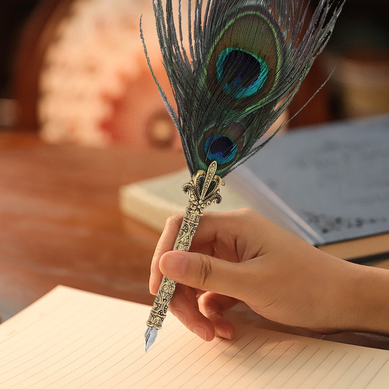 Feather Pen Exquisite Pattern Quaint Texture Comfortable Grip Stainless Steel