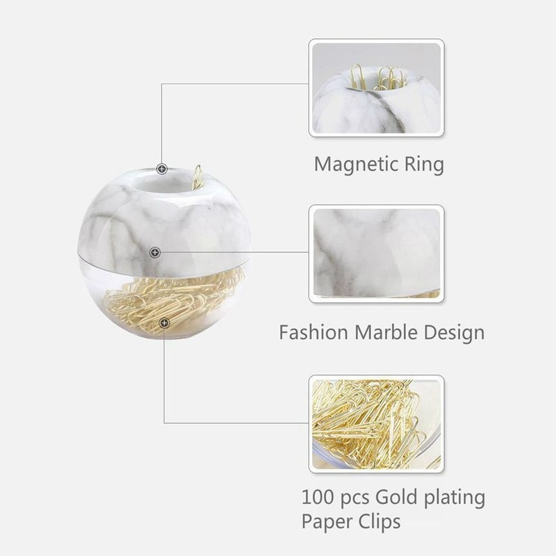 Liseng Gold Office Clips in Elegant Magnetic Marble Clip Holder,