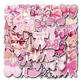 55Pcs Coquette Bows Stickers,Monogram Decal Vintage Aesthetic Stickers,Vinyl Waterproof Pink Bows Stickers,for Water Bottle Laptop Phone Journal,Gifts for Kid Girl Women (Pink-B)