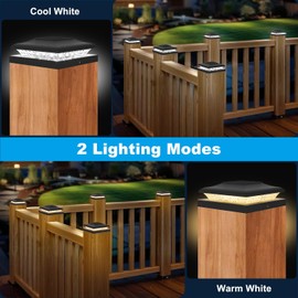 6 Pack Solar Post Cap Lights Outdoor, 2 Modes (Warm/White Light) Black Fence Post Solar Powered Lights Waterproof for 5x5, 5.5x5.5, 6x6 Wooden/Vinyl Posts Decorate Garden Deck Patio Porch