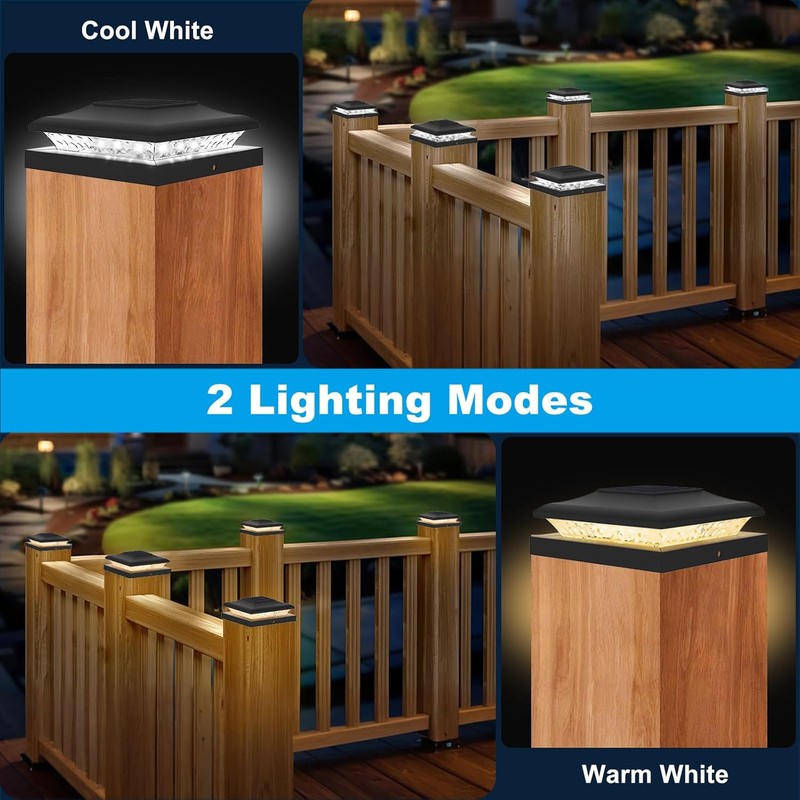 6 Pack Solar Post Cap Lights Outdoor, 2 Modes (Warm/White