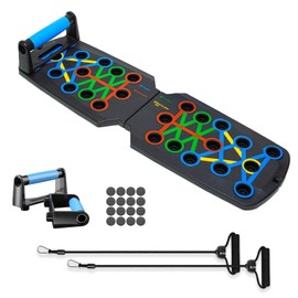 Foldable Push Up Board, 14 in 1 Press Up Boards, Equipment Fitness Training, Anti Slip Push Up for Men Women Home Workouts, Includes Resistance Bands
