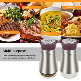 Evelyne Salt Pepper Seasoning Glass Shaker with Stainless Steel Cover 2 pcs Pack Set (Purple)