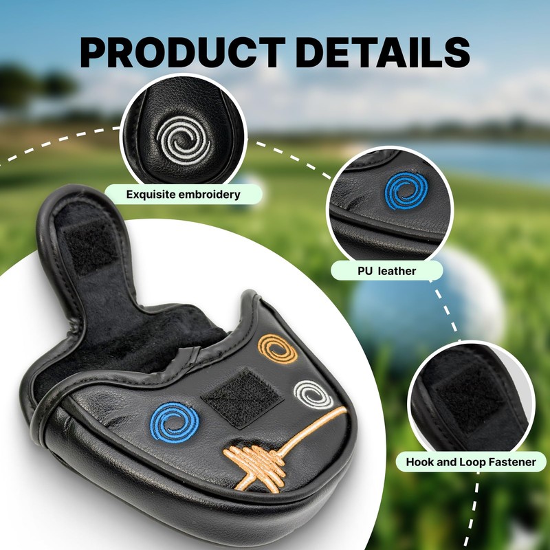 Mallet Putter Head Cover, Magnetic Closure, Black PU Leather, Odyssey