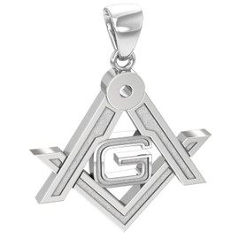 US Jewels Men's 925 Sterling Silver 35mm Masonic Pendant