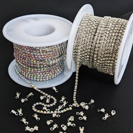 Yantuo 2mm 20 Yard Crystal Rhinestones Close Chain Silver Base,ss6.5 Claw Rhinestone Trimming Bling String for Sewing Crafts,DIY Jewelry Making,Clothes,Shoes,Wedding Decoration