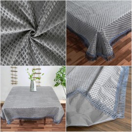 Indian Consigners Velvet Diamond Cut Table Cloth (Silver-Grey, 72x52 in (4-6) Seat)