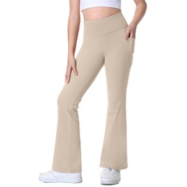 IUGA Girls Flare Leggings High Waist Cute Preppy Clothes for Girls Uniform Pants with Pockets Bell Bottom Pants Khaki