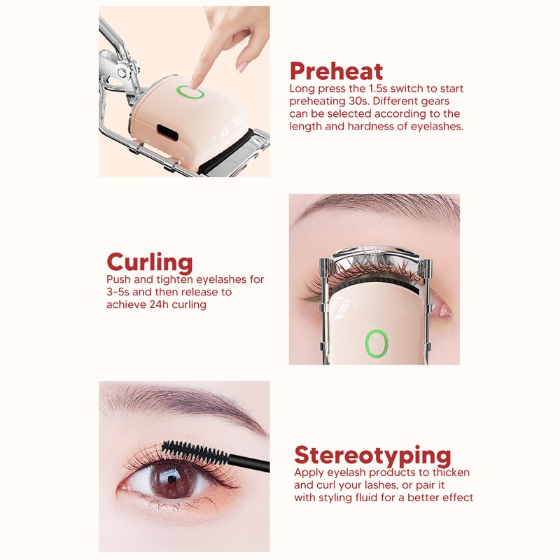 Heated Eyelash Curler 2 Heating Modes Lash Curling Electric USB