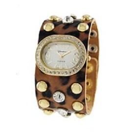 Geneva Platinum 12950012 Women's Rhinestone-accented Studded Leather Snap Watch - CHEETAH