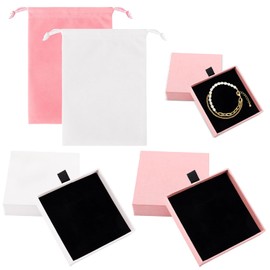 HXSYKJDM Set of 2 Jewellery Gift Boxes, Jewellery Box with Storage Bag, Jewellery Box with Velvet Sponge Mat for Bracelet Necklace