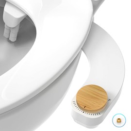 Left Hand Bidet - Knob Bamboo Bidet Attachment for Toilet - Non-Electric Dual Nozzle(Frontal & Rear Wash) Adjustable Water Pressure, Fresh Water Bidet Toilet Seat Attachment (Bamboo)
