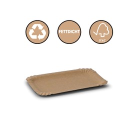 ONISM Paper Plates | Square | Pack of 50 | 13 x 20 cm | Kraft Paper | Brown | Greaseproof | FSC | Disposable | Crepes | Bratwurst Cardboard | Chip Bowl | Waffles | Salad | Biodegradable |