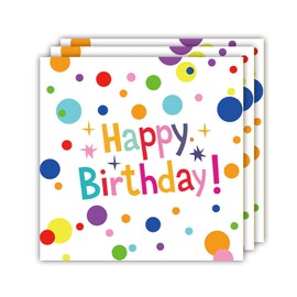 Pack of 40 birthday napkins, 33 x 33 cm, table decoration, birthday napkins, colourful polka dots, happy birthday napkins, children's birthday party decoration for boys and girls