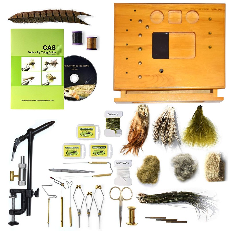 Creative Angler Wooden Fly Tying Station with Tools and Materials
