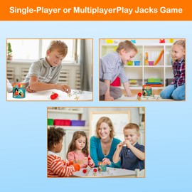 KlayBear Jacks Game with Ball, Retro Vintage Jax Game for Kids and Adults, Classic Board Games with 18 Metal Jacks & 3 Red Rubber Balls, Old Fashion Traditional Table Games for Family Game Night