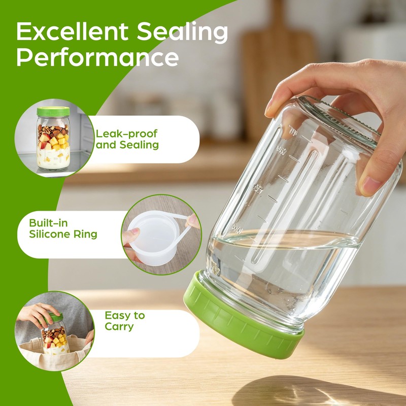 4 Pack 32oz Glass Salad Jars with 4 Lids,1 Cleaning