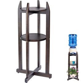 Natural Solid Wood Water Dispenser Stand (32.8"Hight-11.2"Wide) Ceramic Water Dispenser Floor Stand, 5 Gallon Water Jug Stand with 2 Round Shelfs Included for 1-5 Gallon Water Bottles/Crocks/Water Jug