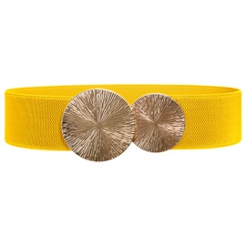 Women Wide Elastic Belts for Dresses Fashion Stretchy Waist Belts Ladies Cinch Belts with Gold Buckle ，Yellow,M