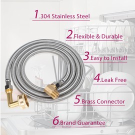 Dishwasher Installation Kit, 3/8 Inch Compression, 3/8 Inch MIP Elbow, 3/4 Inch FHT Elbow, 6 Foot Braided Stainless Steel Dishwasher Connectors, 41041