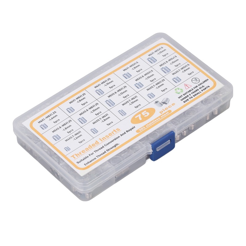75Pcs Stainless Steel Threaded Inserts Nuts Assortment Tool Kit for