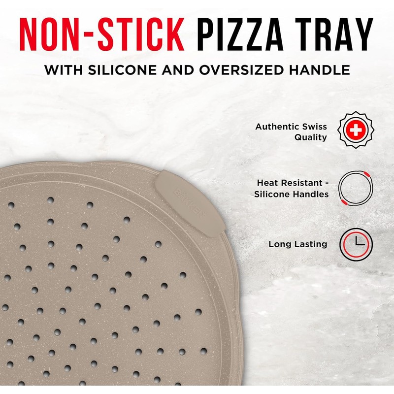 Non-Stick Pizza Pan with Silicone Handle 1 Pack, 13 Inch