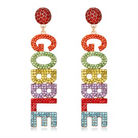 Thanksgiving Earrings Beaded Fall Earrings Rhinestone GOBBLE Drop Earring Sparkly Crystal Dangle Earrings for Women Autumn Jewelry Holiday Gift (gobble-colour)