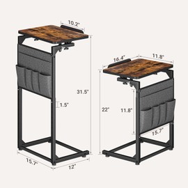 ELYKEN TV Tray Table, Adjustable Height & 90° Tilt Narrow Side Table