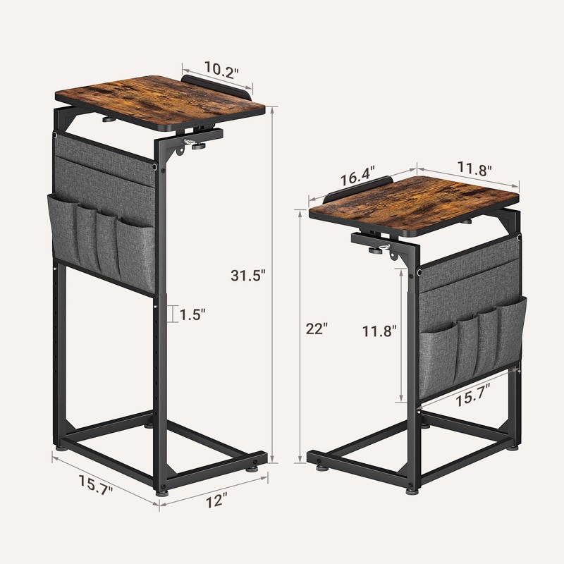 ELYKEN TV Tray Table, Adjustable Height & 90° Tilt Narrow