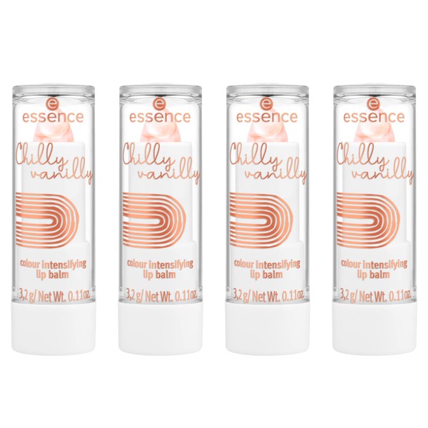 essence Chilly Vanilly Colour Intensive Lip Balm, No. 01, Nourishing, Colour Adjusting, Colouring Effect, Natural, Vegan, Paraben-Free, No Microplastic Particles, Nanoparticles Free, Pack of 4 (4 x