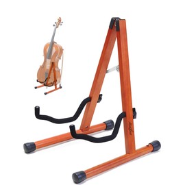 Musbeat Musbeat Cello Stand with Bow Holder, Mahogany Wooden A-Shape Floor Stand with Padded Foam, Handcrafted Cello Rack Fits 1/2, 3/4, 7/8, 4/4 Full-Size and Guitar, Instrument Holder for Home and Studio Display