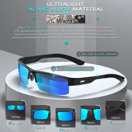 ATTCL Men's Polarized Sunglasses, UV400 Protection, Rectangle Metal Glasses for Driving, Fishing, Golf, Cycling 8080 Black Blue