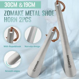 ZOMAKE Shoe Horn Long Handle for Seniors Men Women,Metal Long Shoehorn Boot Horn 11.8",Travel Small Shoe Spoon Helper for Kids 7.3''