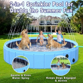 BerrysParadise Foldable Dog Pool with Sprinkler, 87 in Extra Large Dog Swimming Pool, 2-in-1 Outdoor Collapsible Pet Bathing Tub for Pets Dogs Cats and Kids