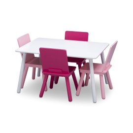 Delta Children Kids Table and Chair Set (4 Chairs Included) - Ideal for Arts & Crafts, Snack Time, Homeschooling, Homework & More - Greenguard Gold Certified, White/Pink