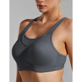 Wingslove Women's Strong Support Sports Bra without Underwire Seamless Full Cups Unpadded Bustier Wide Straps Large Sizes Bra for Fitness Jogging Training Running Yoga, gray