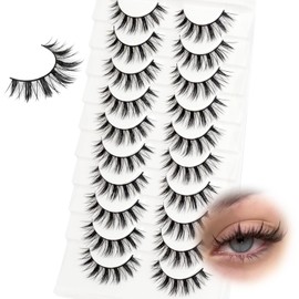 Obeyalash Manga Lashes False Eyelashes - Faux Cils Natural Anime Look Faux Mink Fiber, Trimmable Cotton Band,10 Pairs Fake Eyelashes Japanese Korean Asian Strip Lashes (BY21