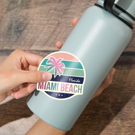 Die Cut Sticker Miami, Florida, Beach, Vinyl Sticker, (Waterproof Decal for Cars, Water Bottles, Laptops, Coolers), Large