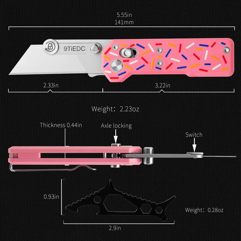 9TiEDC Folding Utility Knife,G10 Handle Heavy Duty Safety box cutter,Razor