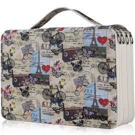 Shulaner 200 Slots Colored Pencil Case with Zipper Closure Large Capacity Butterflies and Bicycles Pattern Pencils Bag 840D Nylon Waterproof Fabric Pen Organizer Storage Holder for Artist