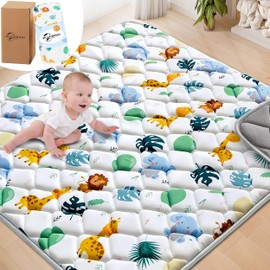 PLUUSHUU Baby Play Mats for Floor, 43x43 Playpen Mat for Babies, Extra Thicker & Soft Floor Crawling Mat, Foldable Non-Slip Playmat Cushioned for Infants Toddlers, Cute Animal Design