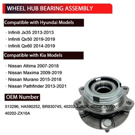 NITOYO 513296 Front Wheel Bearing Hub Assembly Compatible with Nissan Altima Maxima Murano Pathfinder 2007-2021, Infiniti Jx35 Qx50 Qx60, 5 Lugs w/ABS