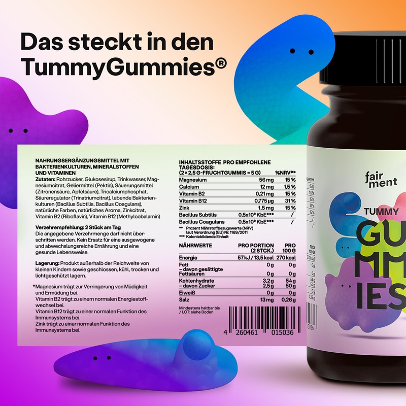 fairment Tummy Gummies Gummies with Probiotic Cultures Bacillus Subtilis and