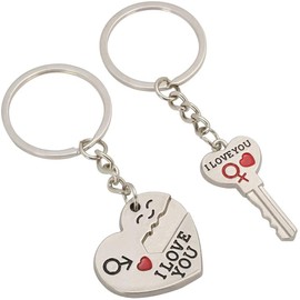 Key Fob, Key Ring, 1 Pair Love Pendant with Engraving Red Heart Partner Key Ring, I Love You, Mother's Day, Father's Day, 2-Piece Love Pendant, silver