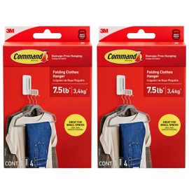 Command Folding Clothes Hanger, Holds up to 5 Hangers 7.5 lb, 1.5lbs per Rung, 1 Hook with 5 Rungs, 4 Strips, Closet Organizer, Home Organization (2 Pack)