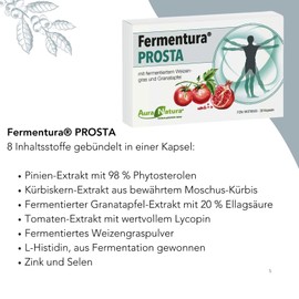 Aura Natura Fermentura Prosta Fermented Prostate Complex Capsules with Pumpkin Seed, Pomegranate, Wheatgrass, Zinc & Selenium, 180 Capsules, Pack of 6, Vegan