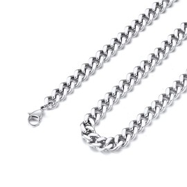 FindChic Curb Chain Men’s Women's Stainless Steel Necklace in Silver Colour Gold-Plated Black Colour with Free Jewellery Box Hip Pop Jewellery for Valentine's Day Birthday, Stainless Steel, Silver